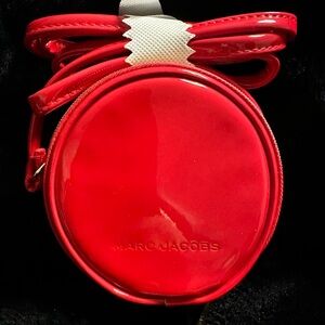 MARC JACOBS Mini 4" Red Patent Leather Crossbody Round Circle Canteen Bag Purse